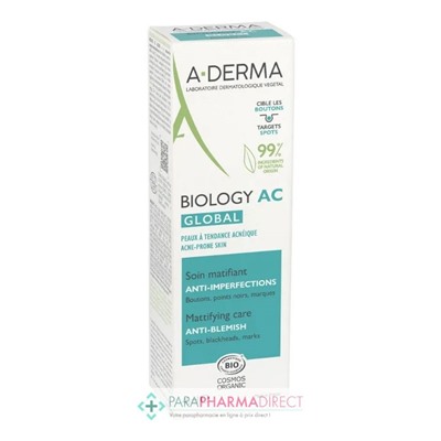 A-Derma Biology AC Global Soin Matifiant Anti-Imperfections BIO 40ml