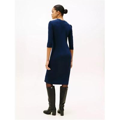 Puff-Sleeve Rib-Knit Dress