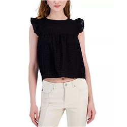 TOMMY HILFIGER Women's Cotton Eyelet Tie-Back Flutter-Sleeve Top