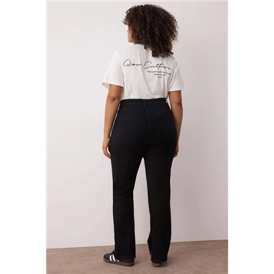 Siyah Yüksek Bel Yırtmaç Detaylı Büyük Beden Jeans TBBAW26CJ00000