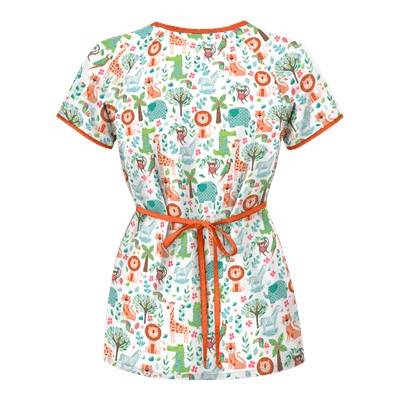 UA Day At The Zoo White Mock Wrap Scrub Top