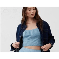 Linen-Blend Square-Neck Bustier