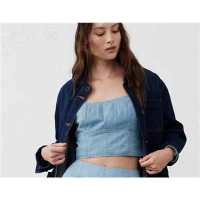 Linen-Blend Square-Neck Bustier