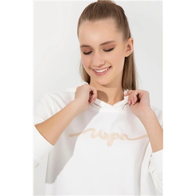 Kadın Ekru Kapüşonlu Sweatshirt