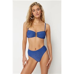 TRENDYOLMİLLA Lacivert Straplez Aksesuarlı Simli Brazilian Bikini Takımı TBESS24BT00054