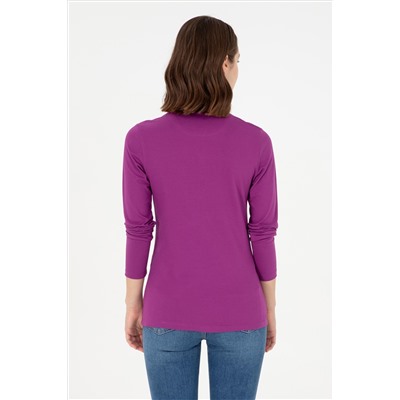 Kadın Menekşe Basic Polo Yaka Sweatshirt