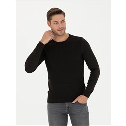 Kahverengi Slim Fit Bisiklet Yaka Triko Kazak