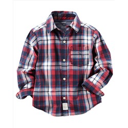 Poplin Plaid Button-Front Shirt