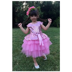 Mixie Kız Çocuk Pembe Tüllü Abiye Elbise 9352