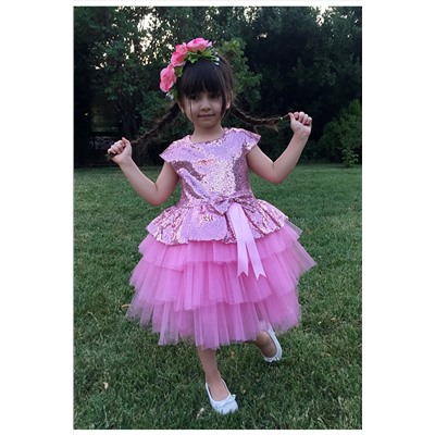 Mixie Kız Çocuk Pembe Tüllü Abiye Elbise 9352