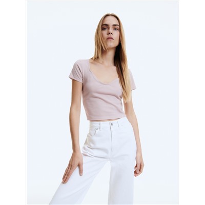 Crop Top aus Rippstrickjersey