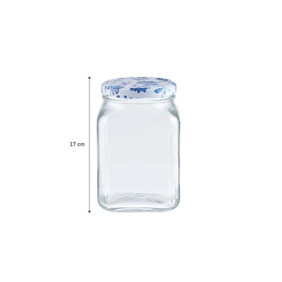 Rêve Bleu Fleur Kare Cam Kavanoz - 1600 ml