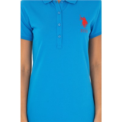 Kadın Saks Polo Yaka Mini Boy Örme Elbise