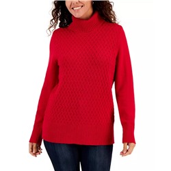 KAREN SCOTT Women's Cable-Knit Turtleneck Cotton Sweater, Created for Macy's