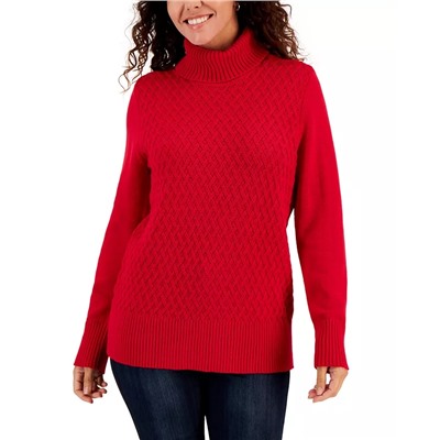 KAREN SCOTT Women's Cable-Knit Turtleneck Cotton Sweater, Created for Macy's