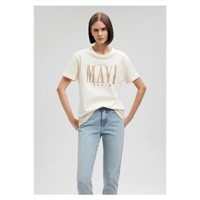 MaviLogo Baskılı Bej Tişört Regular Fit / Normal Kesim 1611990-70008