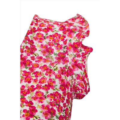 Pembe Yazlık Midi Çiçekli Kolsuz Lilyum Dokuma Büyük Beden Elbise TBBSS25AH00213