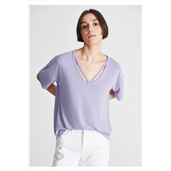 MaviLux Touch V Yaka Lila Tişört Oversize / Geniş Kesim 1610326-70557