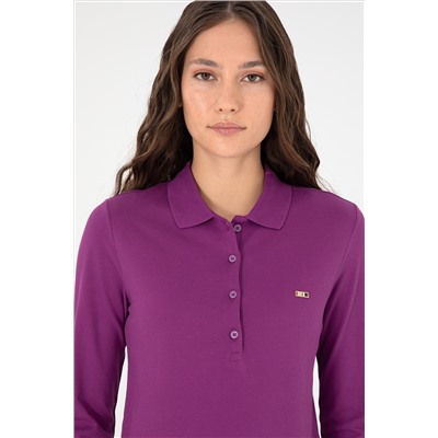 Kadın Menekşe Basic Polo Yaka Sweatshirt