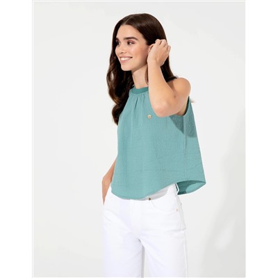 Koyu Mint Kolsuz Comfort Fit Bluz