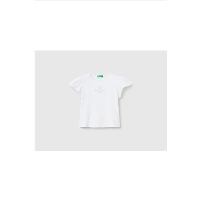 United Colors of BenettonKız Çocuk Beyaz Slogan Baskılı T-shirt Beyaz