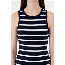 Kadın Lacivert Çizgili Kolsuz Bisiklet Yaka Tişört
