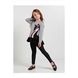 Denokids Kız Çocuk Gri Baskılı Tunik Takım CFF-19S1-113