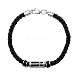 Браслет текстильный из серебра с фианитами родированный - Крест 3141060546