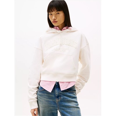 Embroidered Flocked Logo Cropped Hoodie