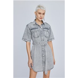 Vestido camisero vaquero Gris claro jaspeado