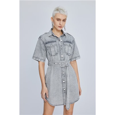 Vestido camisero vaquero Gris claro jaspeado