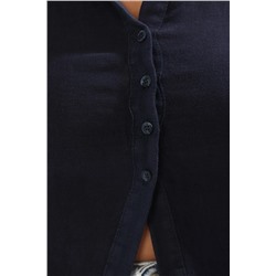 Lacivert %100 Keten Dokuma Büyük Beden Bluz TBBSS25AF00107
