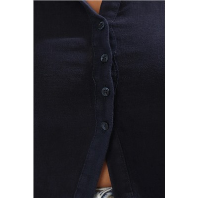 Lacivert %100 Keten Dokuma Büyük Beden Bluz TBBSS25AF00107
