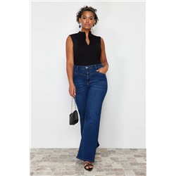 Trendyol Curve Mavi Yüksek Bel Comfort Dikiş Detaylı İspanyol Paça Flare Fit Jeans TBBSS24CJ00003