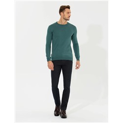Yeşil Slim Fit Bisiklet Yaka Basic Triko Kazak