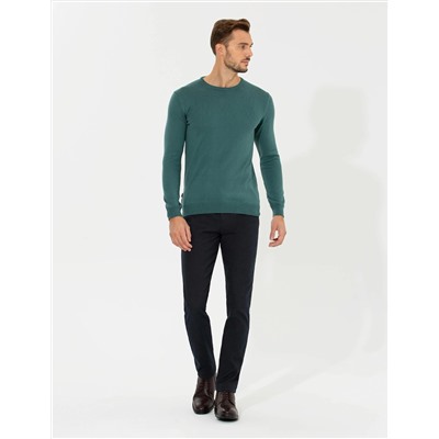 Yeşil Slim Fit Bisiklet Yaka Basic Triko Kazak