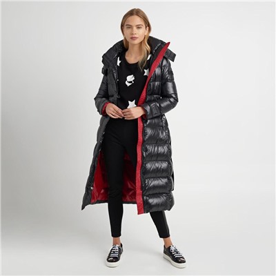 CONTRAST MAXI BELTED LONG PUFFER