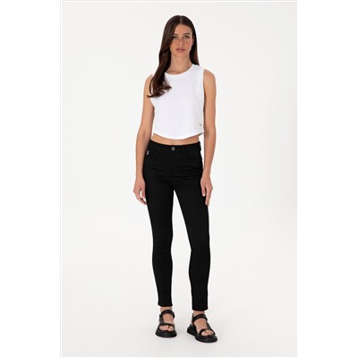 Kadın Siyah Kanvas Toothpick Fit Pantolon