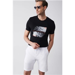 Avva Siyah %100 Pamuk Bisiklet Yaka Önü Baskılı Regular Fit T-shirt A31Y1182
