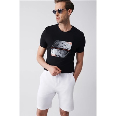 Avva Siyah %100 Pamuk Bisiklet Yaka Önü Baskılı Regular Fit T-shirt A31Y1182