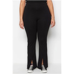 Siyah Skinny Yüksek Bel Paçası Fermuarlı Örme Büyük Beden Pantolon TBBSS23AR00011