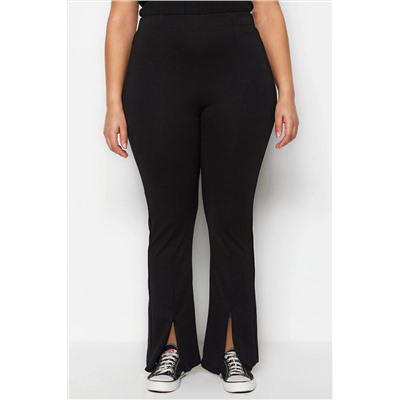 Siyah Skinny Yüksek Bel Paçası Fermuarlı Örme Büyük Beden Pantolon TBBSS23AR00011
