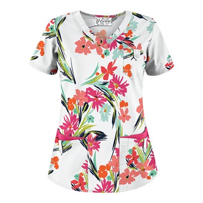 UA Island Bouquet White Scrub Top
