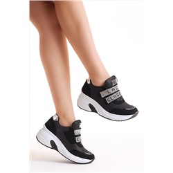 Tonny Black Kadın Siyah Süet Taş Detaylı Cırtlı Sneaker TBLDY055