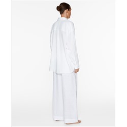 100% linen wide straight-leg trousers with piping