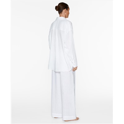 100% linen wide straight-leg trousers with piping
