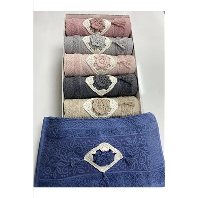 AYHANHOME 6'lı 3d El Işleme Çiçek Nakışlı Püsküllü Kutulu Çeyizlik 30x50 Mutfak Havlu Seti Çiçek50x90