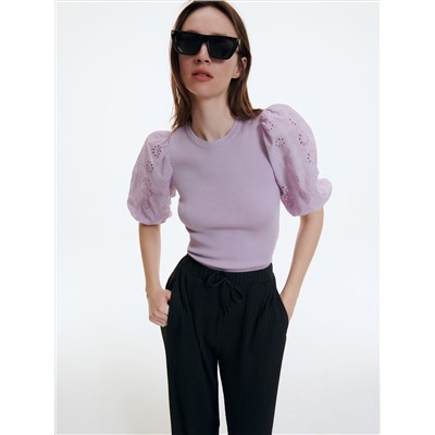 Bluse mit Ärmeln mit Lochstickerei