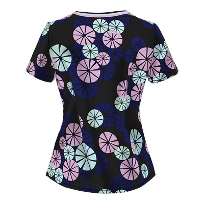 Koi Scrubs Umbrellas Mock Wrap Print Top