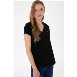 Kadın Siyah V Yaka Basic Tişört